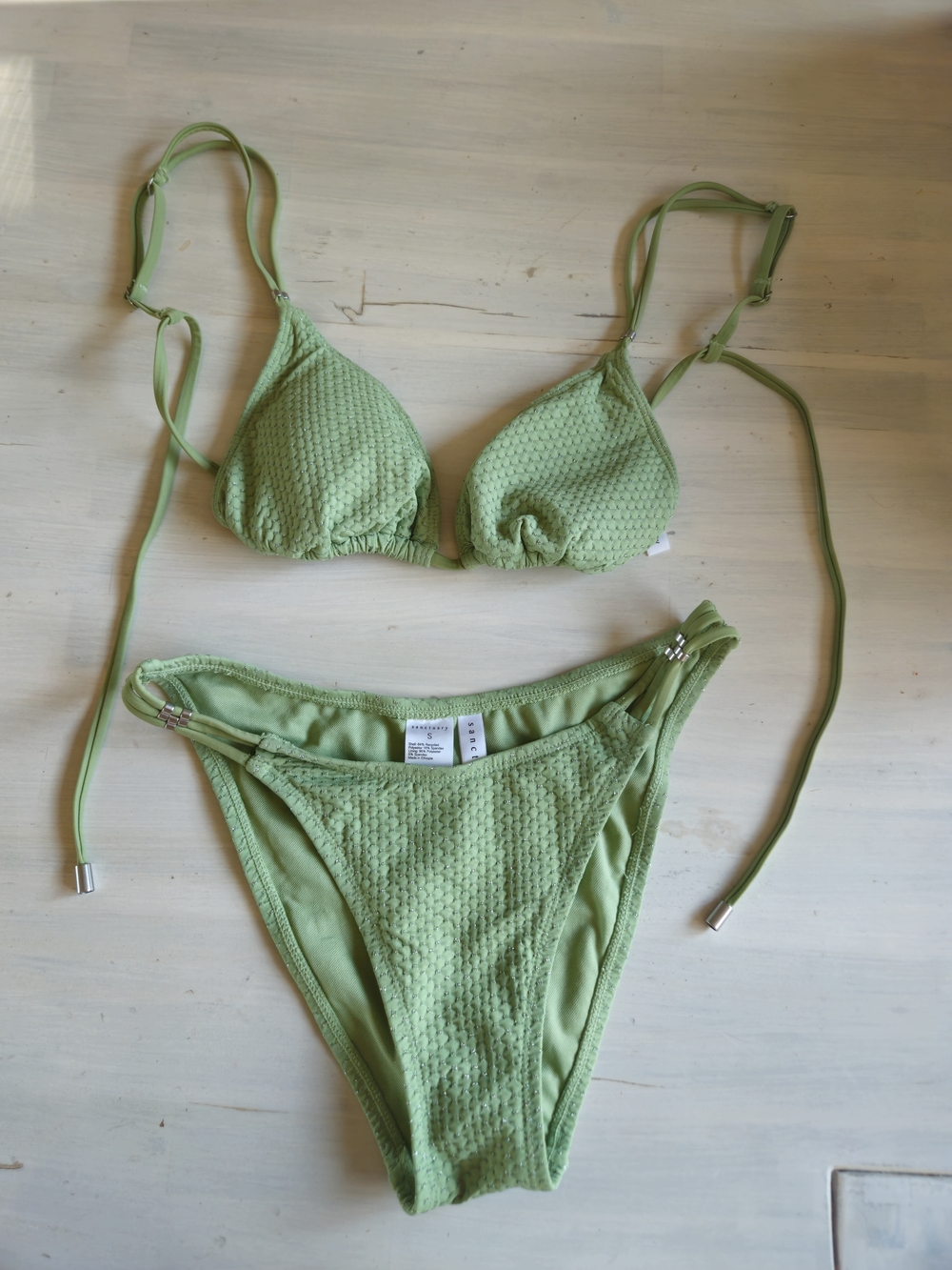 Sanctuary Sage Green Textured Triangle Bikini Set